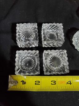 (7) vintage glass salt wells including a set of 4 matching