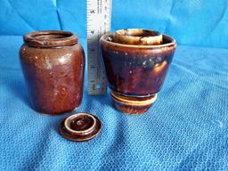 Brown ceramic vintage insulator and lidded croc