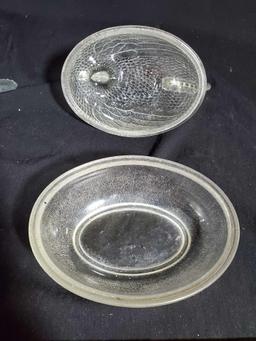 Two clear glass nesting hens lidded dishes