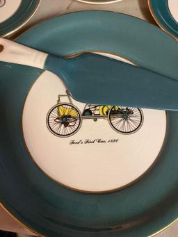 Wonderful Harker plate and cake set featuring Antique autos