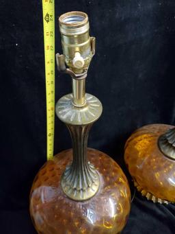 Pair of MCM Vintage AMBER GLASS Orb style table lamps