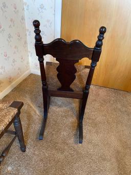 Antique carved Wood and rush cane bottom rocking chair