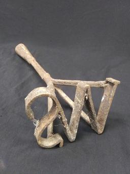 Vintage Cast Iron Cattle Branding Iron, Ranch Symbol WS