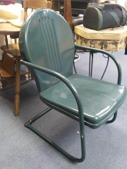 metal mid-century outdoor chair, dark green