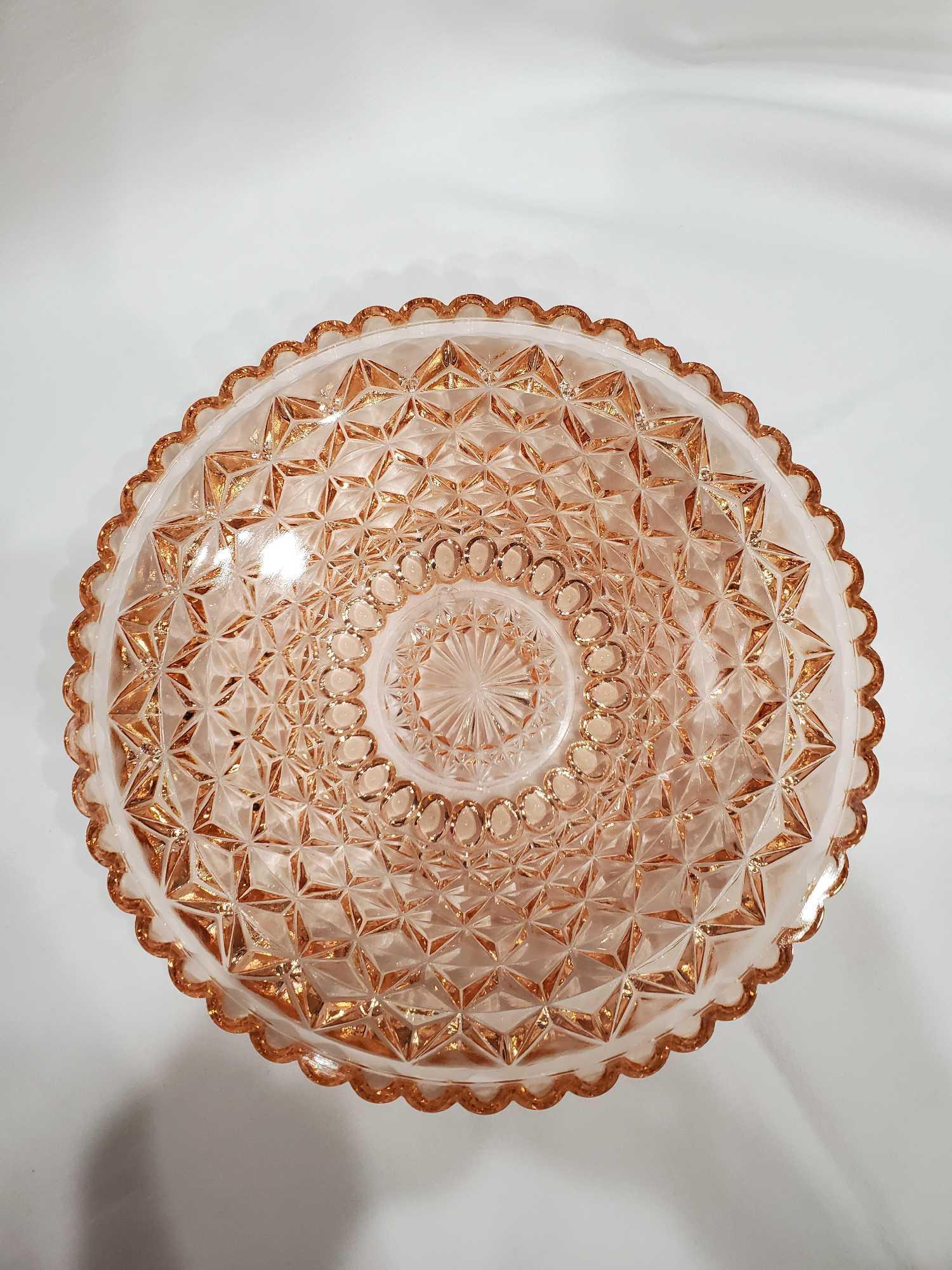 7" - PINK American Fostoria Cube Pattern dish, vintage