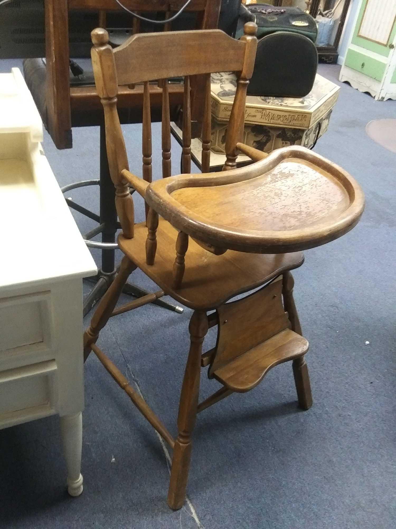 vintage wooden high chair, removable tray