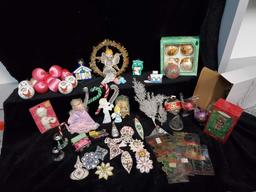 Vintage Christmas grouping including KREBS glass, vtg Angel Tree topper, Hallmark, Glass Made and
