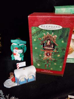 Vintage Christmas grouping including KREBS glass, vtg Angel Tree topper, Hallmark, Glass Made and