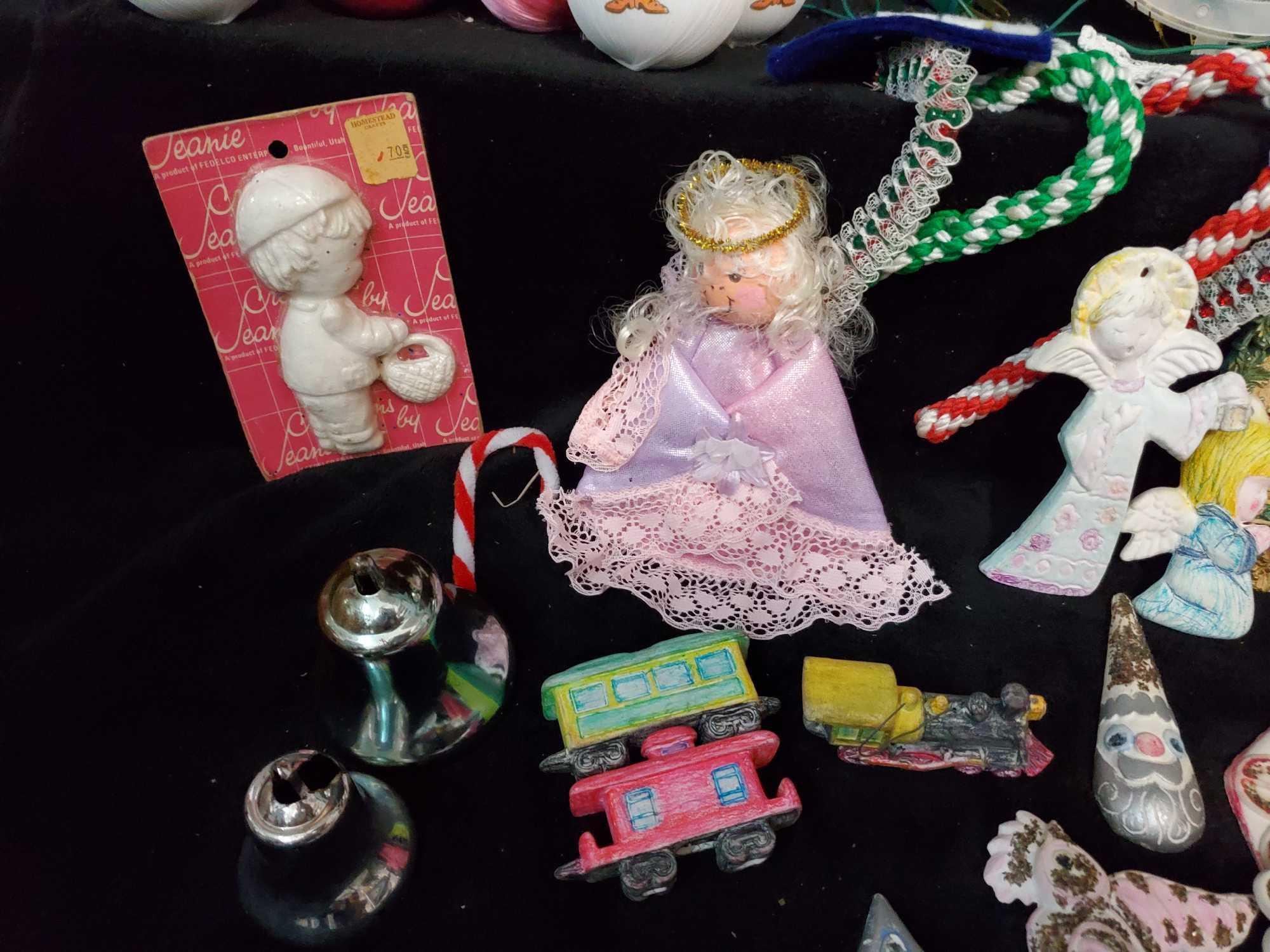 Vintage Christmas grouping including KREBS glass, vtg Angel Tree topper, Hallmark, Glass Made and