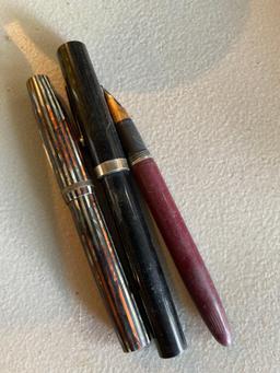 3 Vintage antique pens one with 14k gold nib