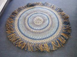 NEW STOCK Oranges And Blues Round Fringe Swirled Braided Rug