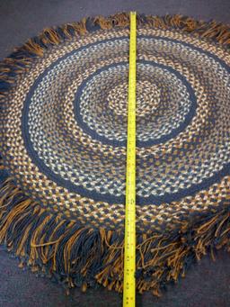 NEW STOCK Oranges And Blues Round Fringe Swirled Braided Rug