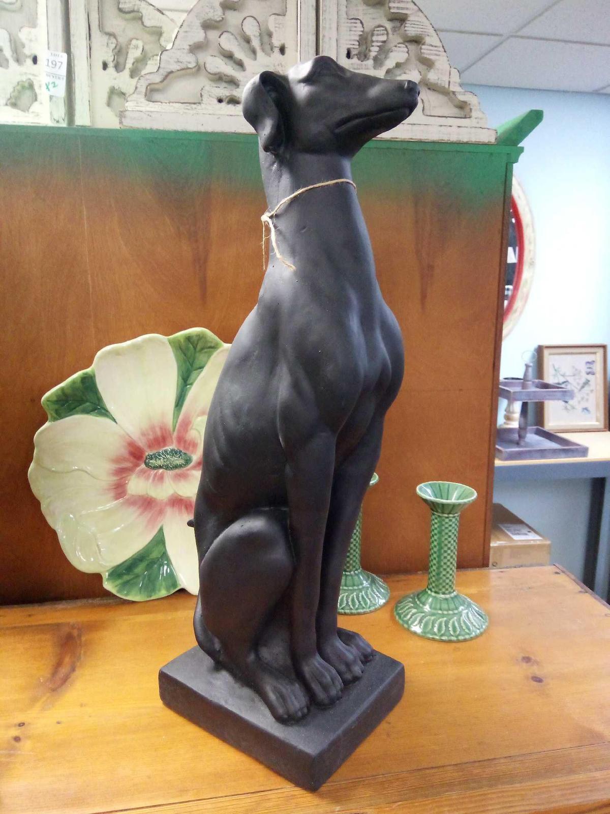 (1 of 2) JET BLACK REGAL APPEAL GREYHOUND DOG GARDEN STATUE