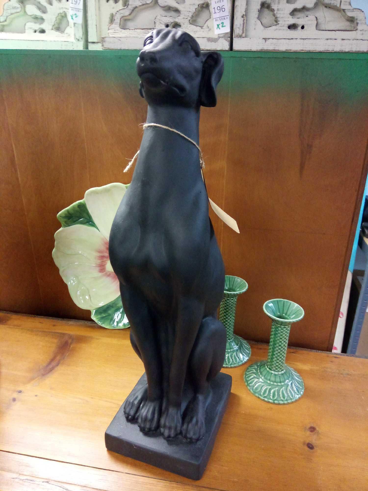 (1 of 2) JET BLACK REGAL APPEAL GREYHOUND DOG GARDEN STATUE
