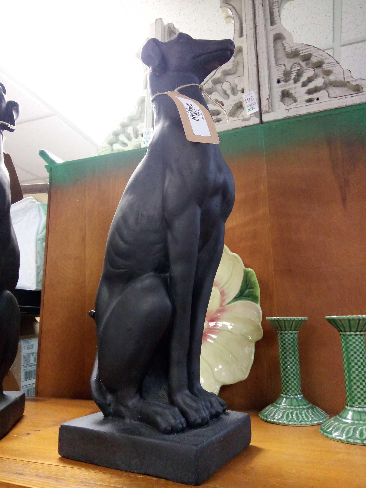 (1 of 2) JET BLACK REGAL APPEAL GREYHOUND DOG GARDEN STATUE