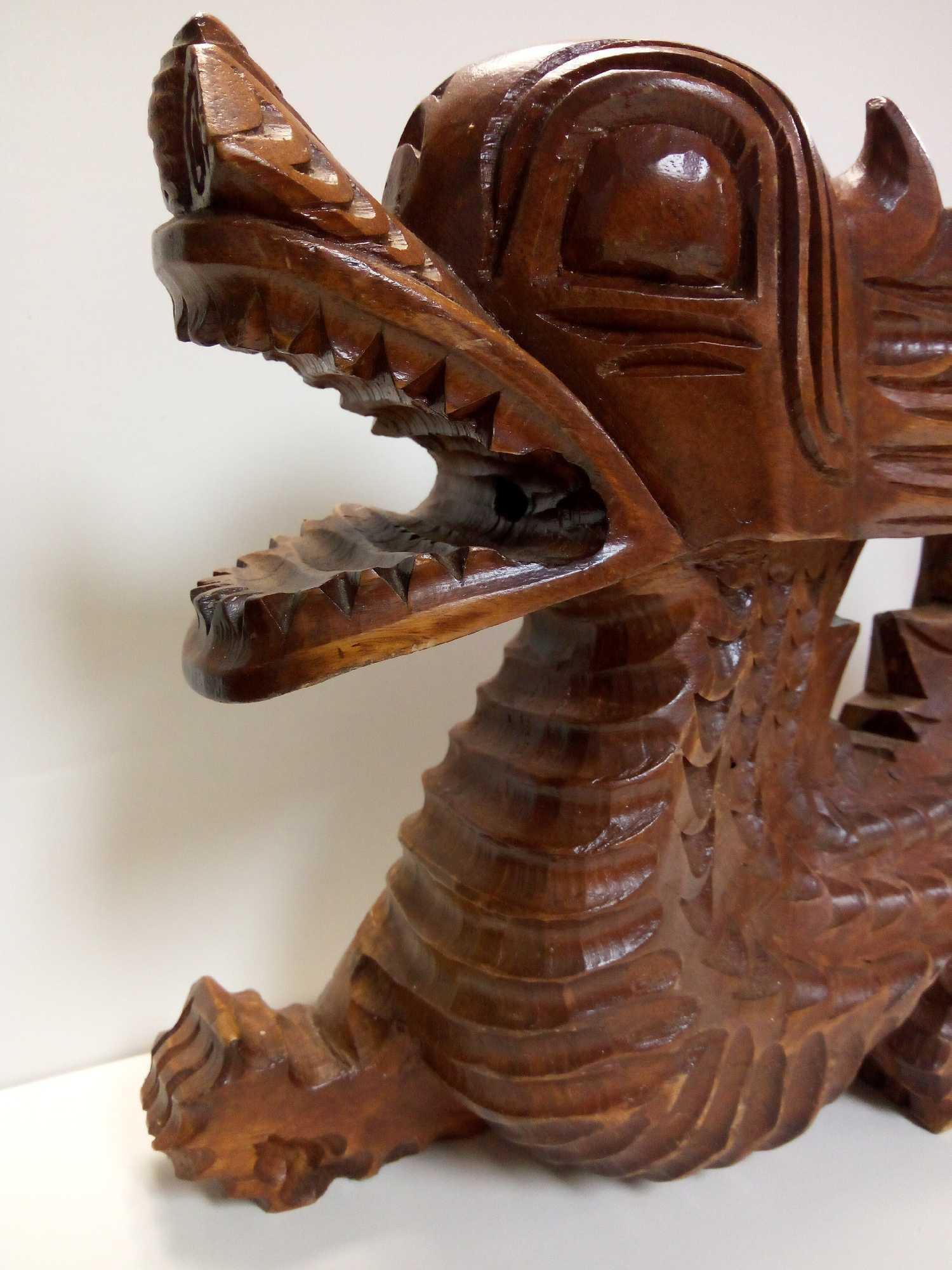 HEAVILY CARVED EAST ASIAN ASTHETIC WOODEN DRAGON