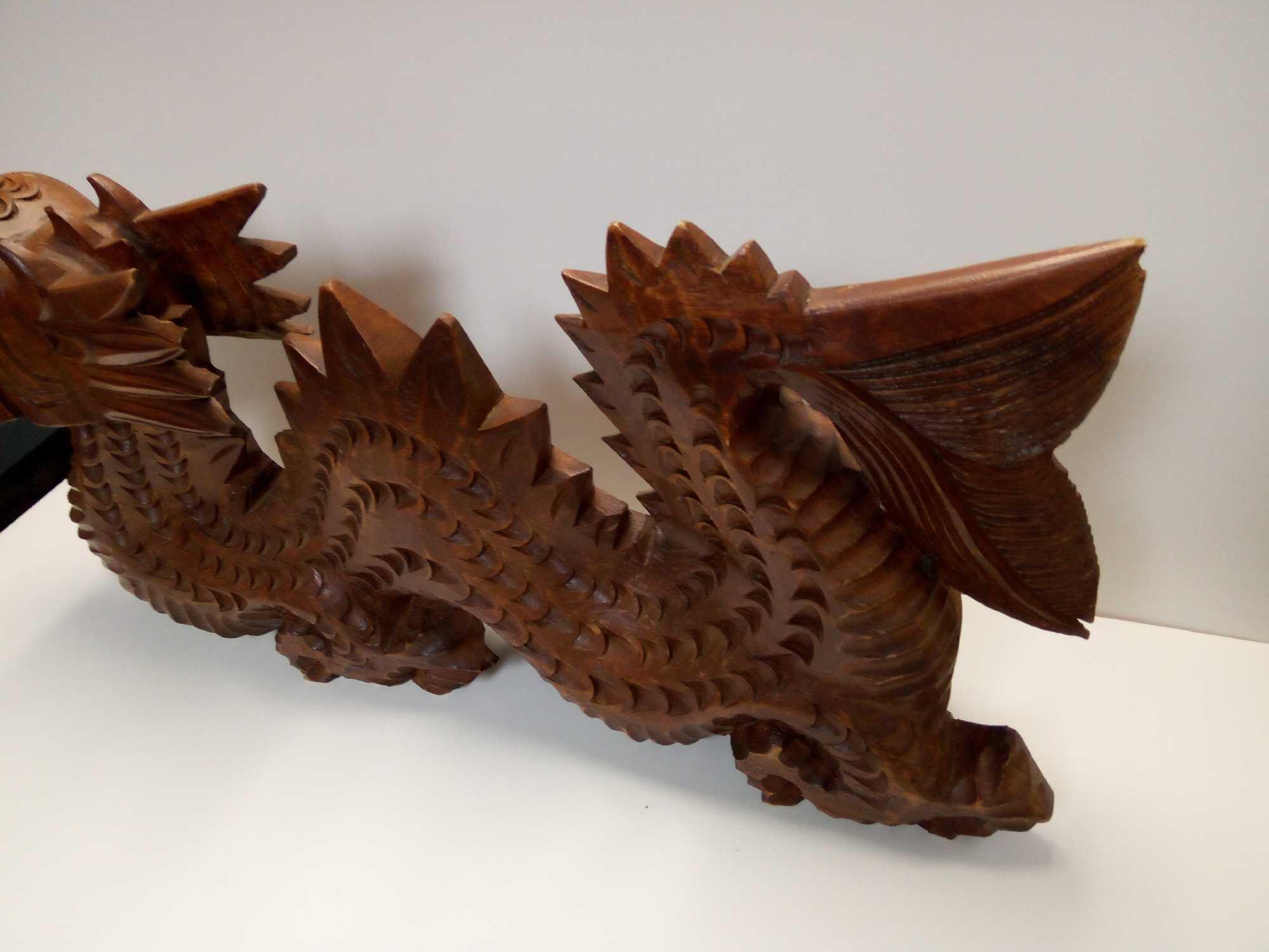 HEAVILY CARVED EAST ASIAN ASTHETIC WOODEN DRAGON