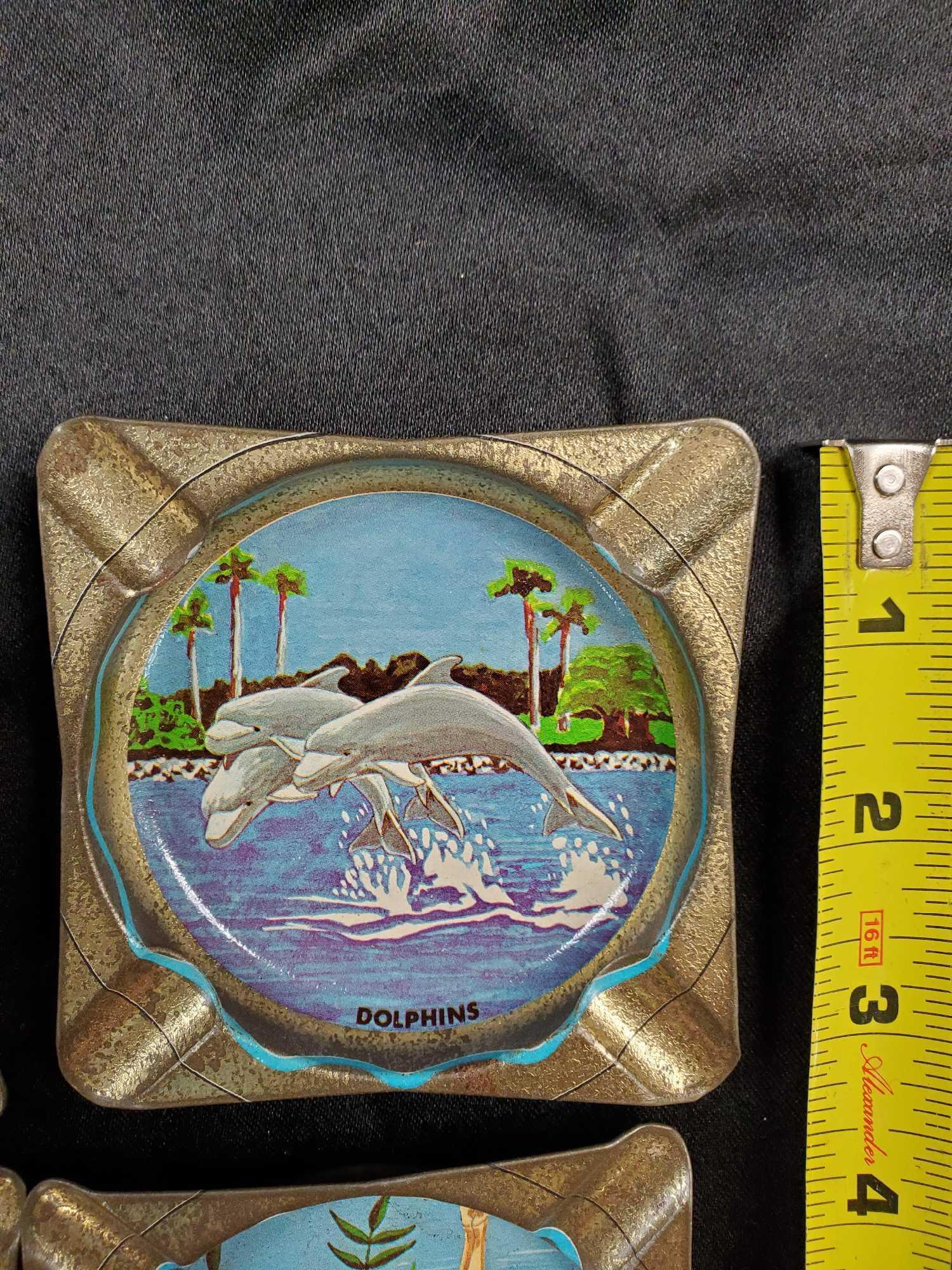 (4) Vintage SEA WORLD souvenir metal ashtrays