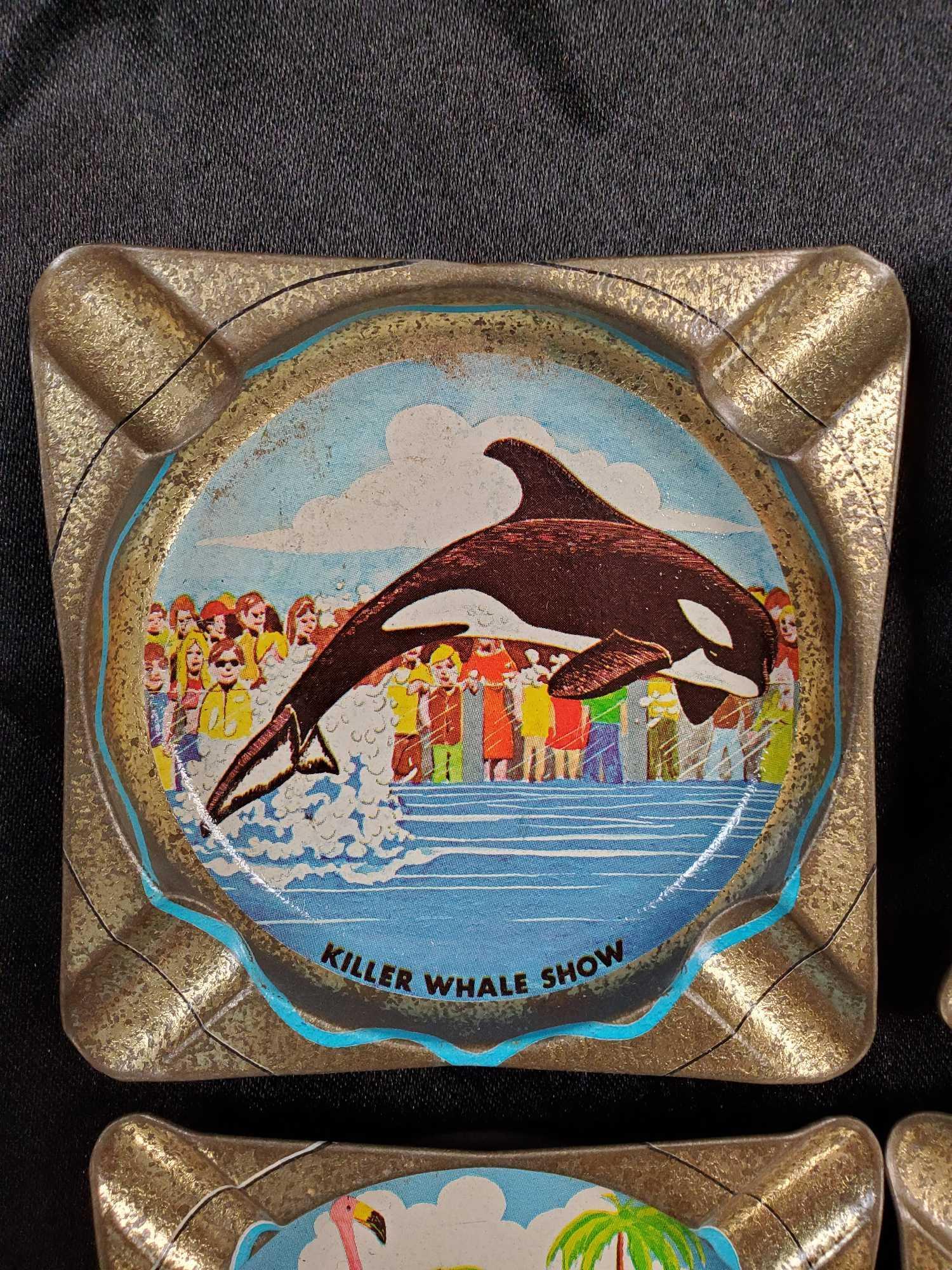 (4) Vintage SEA WORLD souvenir metal ashtrays