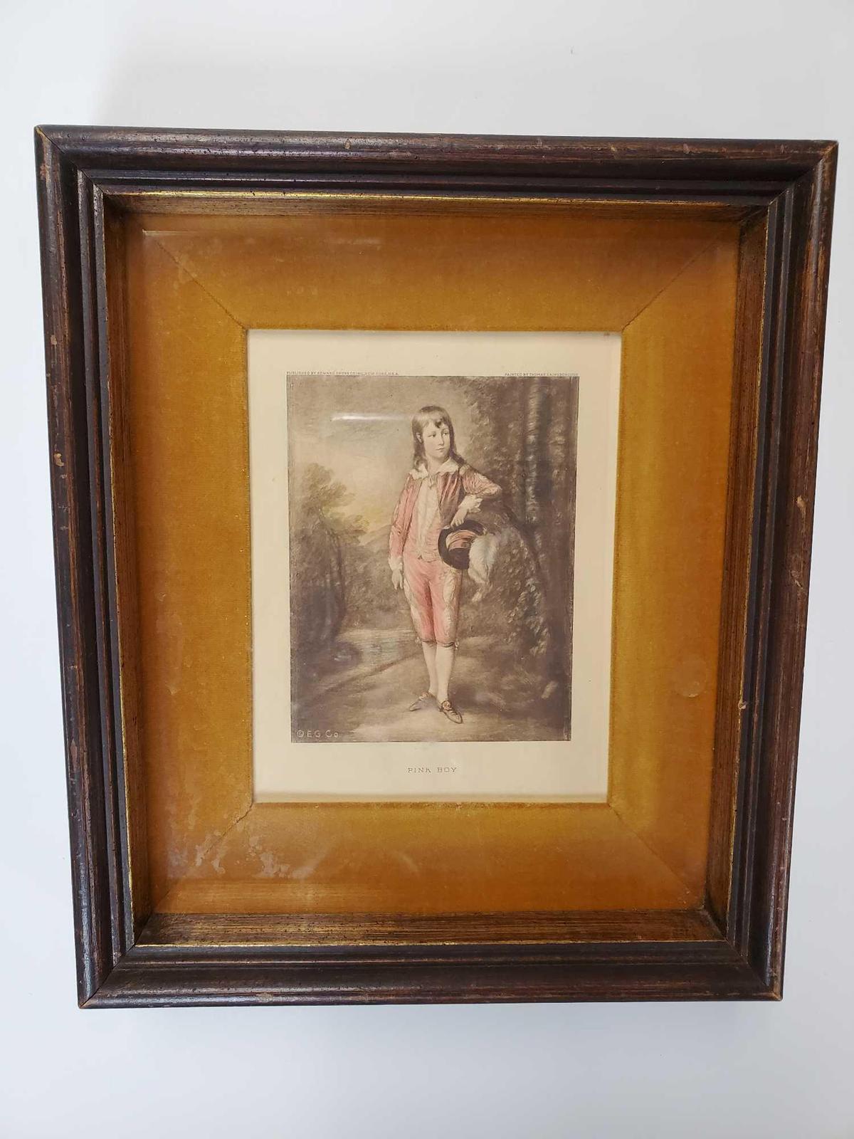 Vintage Victorian PINK BOY Old Masters, framed, velour matted, set back under glass