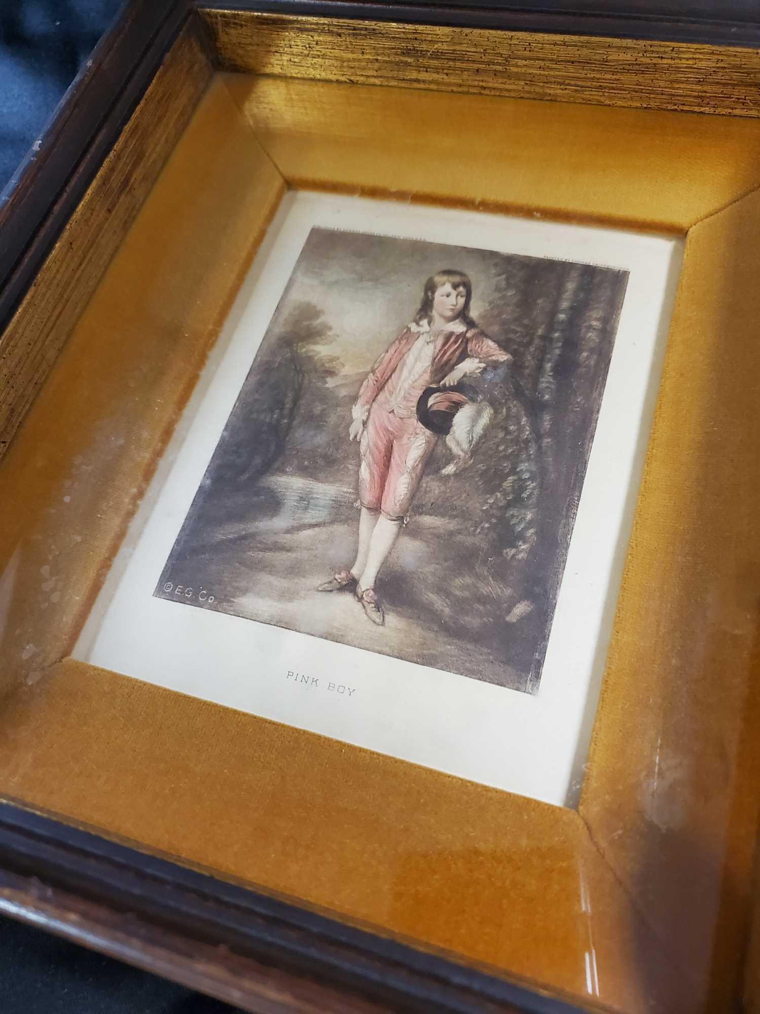 Vintage Victorian PINK BOY Old Masters, framed, velour matted, set back under glass