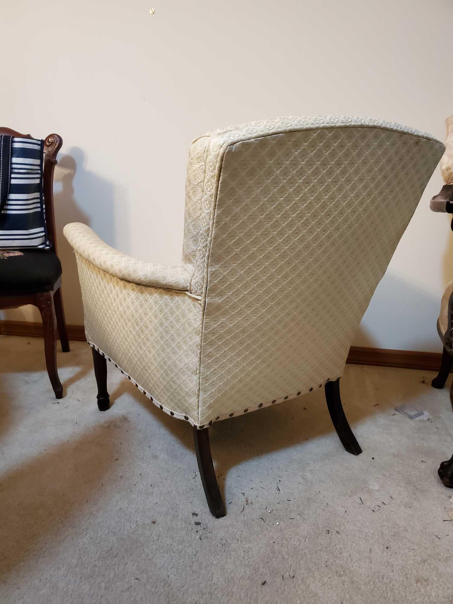 Vintage armchair, thick cream upolstery