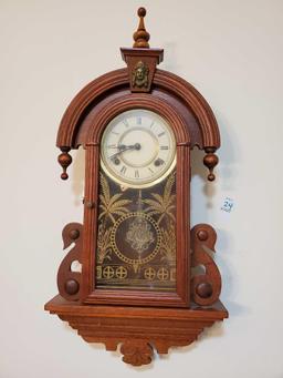 Antique Wooden DECO case, pendulum wall clock with key, Korea