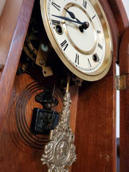 Antique Wooden DECO case, pendulum wall clock with key, Korea