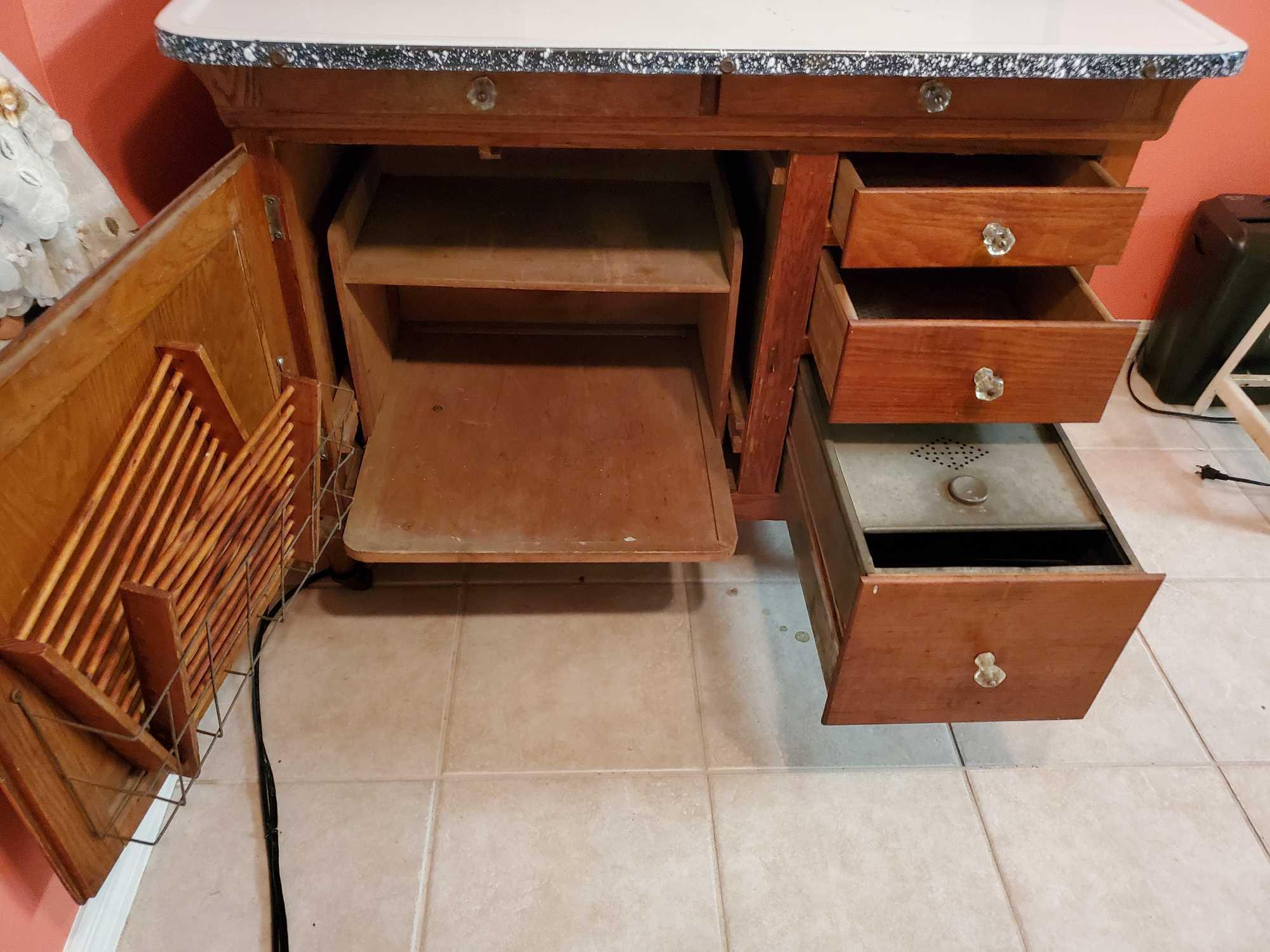 SPECTACULAR Antique SELLERS brand HOOSIER cabinet with attached KAFFEE coffee Grinder