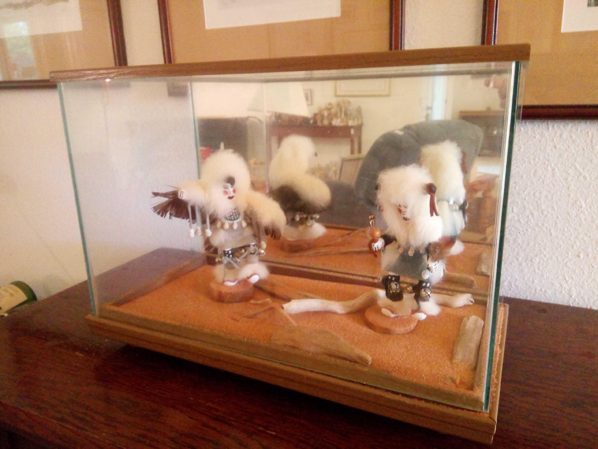 VERY UNIQUE DOUBLE CLOUDED KACHINA FIGURE (EAGLE AND BULL) IN DISPLAY CASE