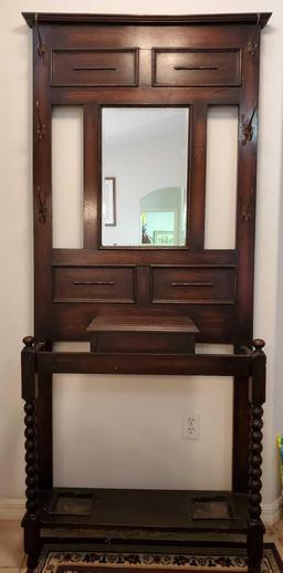 Gorgeous Antique OAK HALL TREE Coat and Umbrella Stand