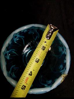 FENTON AQUA OPALESCENT SCALLOPED ROSE BOWL