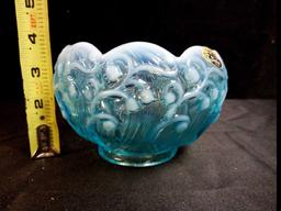 FENTON AQUA OPALESCENT SCALLOPED ROSE BOWL