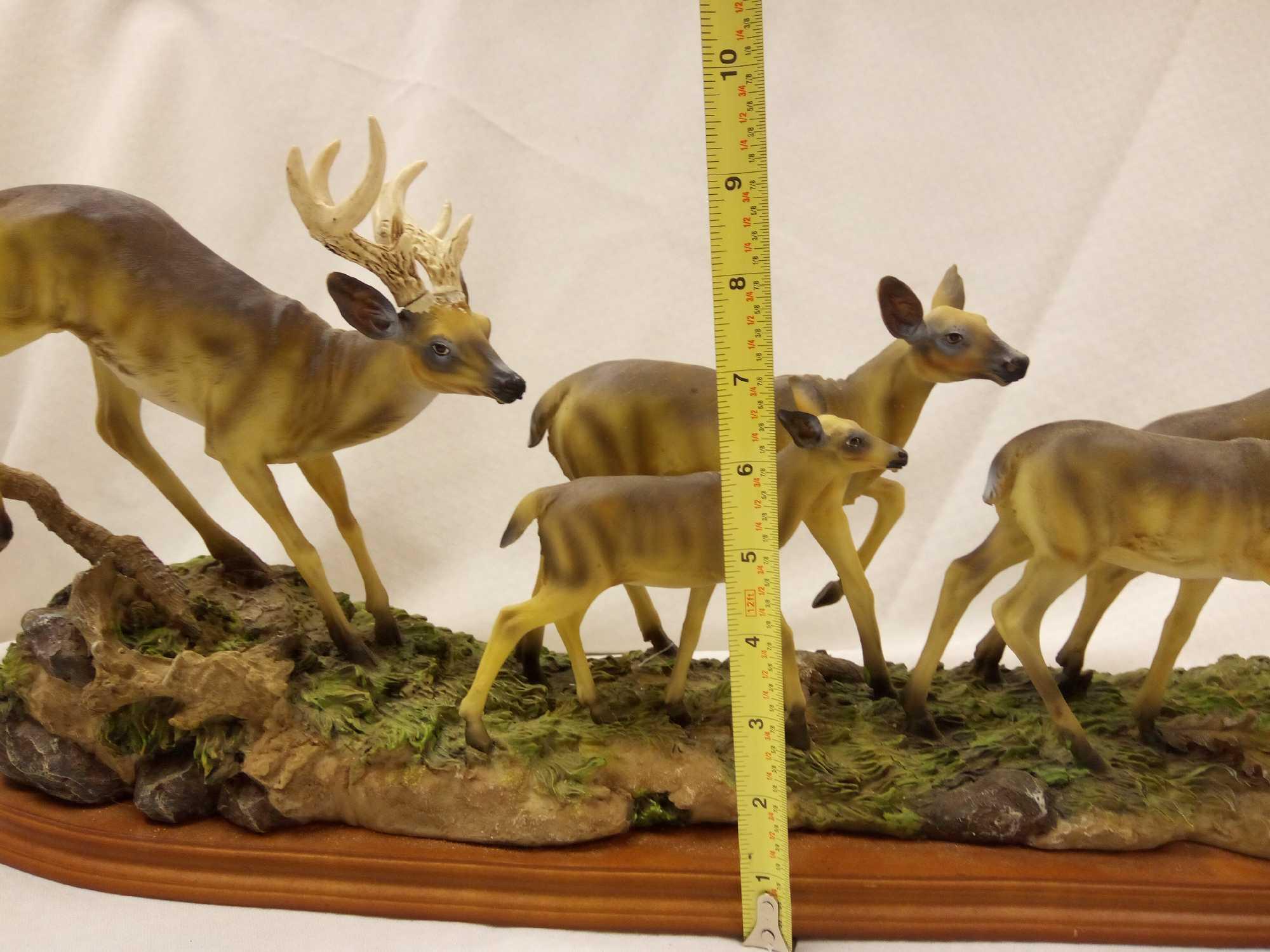 Large Resin Traveling Deer Herd Sculpture on Wood Base