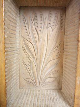 WOODEN BUTTER MOLD, WHEAT IMPRESSION, OLD PRIMITIVE KITCHEN