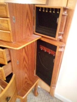 Powell Furniture, Jewelry Armoire, Woodland Oak, Black Lining