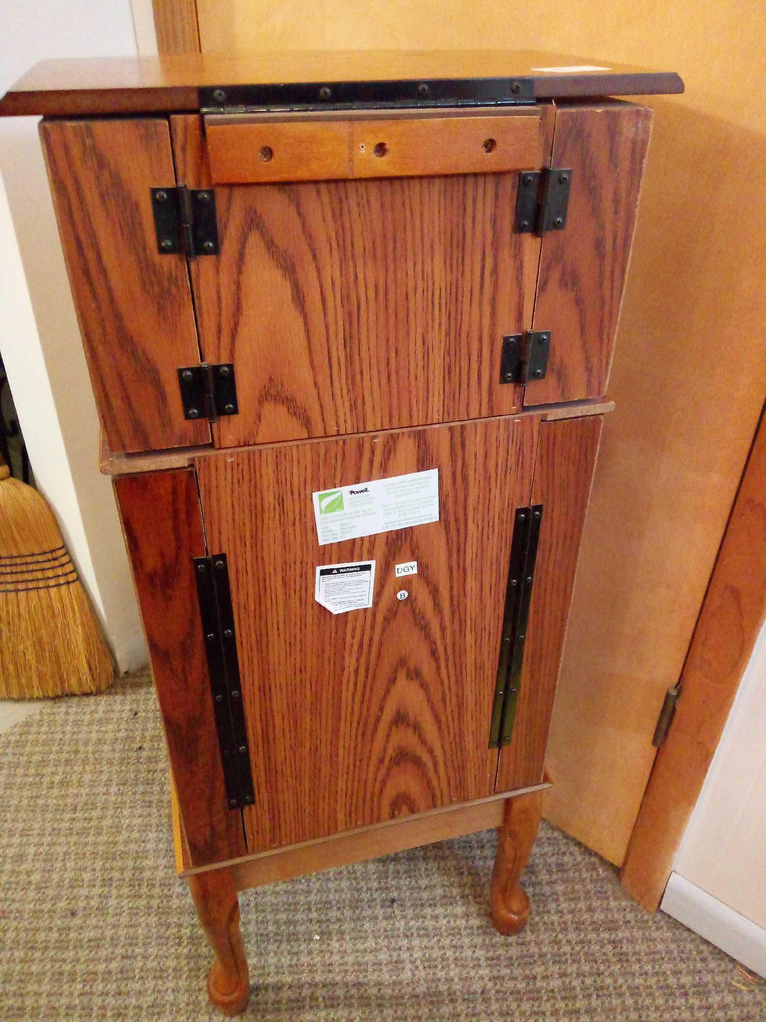 Powell Furniture, Jewelry Armoire, Woodland Oak, Black Lining