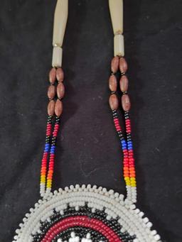 Vintage Southwestern, Native American Glass bead medallion Necklace, jewelry