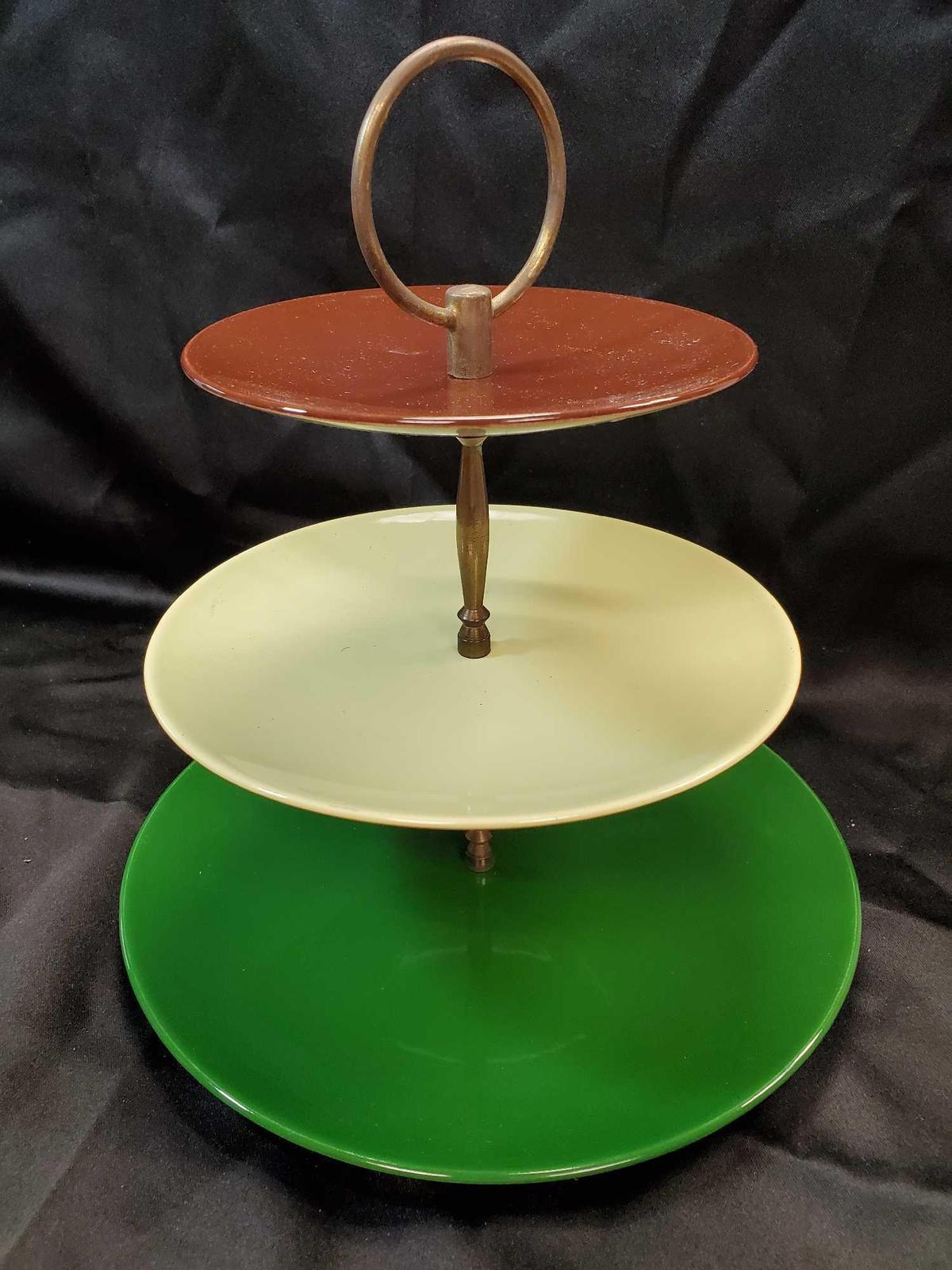 Vintage Mid Century Modern 3 tiered serving tray
