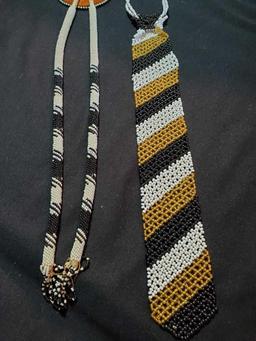 (2) Handcrafted, Vintage Southwestern Native American GLASS BEAD jewelry BOLO and Necktie