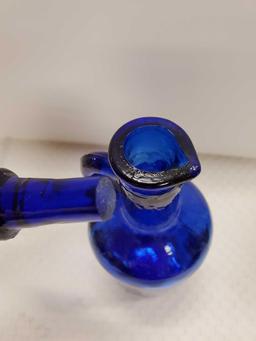 Beautiful 7" vintage COBALT BLUE glass bottle with stopper
