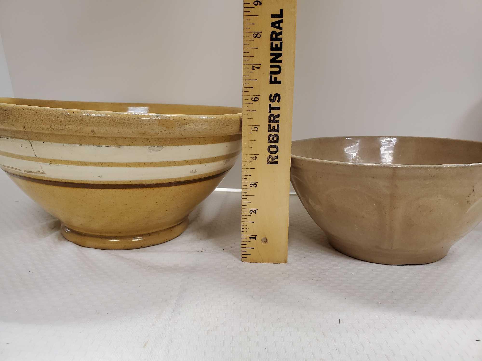 (2) Vintage/antique 12" / 9" Crockery Mixing serving bowls