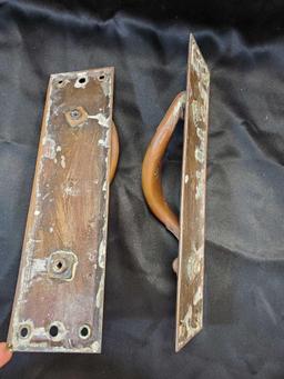 Pair of Heavy BRASS door plate Handles, Vintage