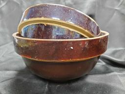 2 - old crockery Brown stoneware mixing bowls