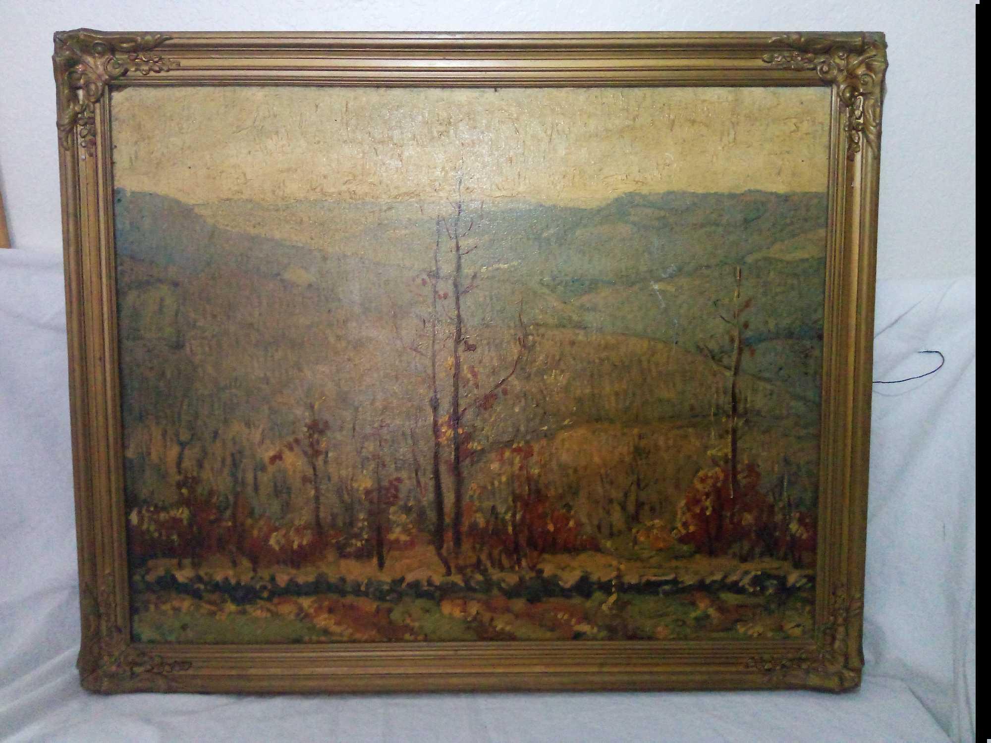 Rare F. Hutton Shill American Listed Artist Antique early c1900s Original Oil Landscape on Board