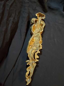 VERY HEAVY 17" BRASS WALL MOUNTED ACCENT, MAN WITH FRUIT BOUQUET