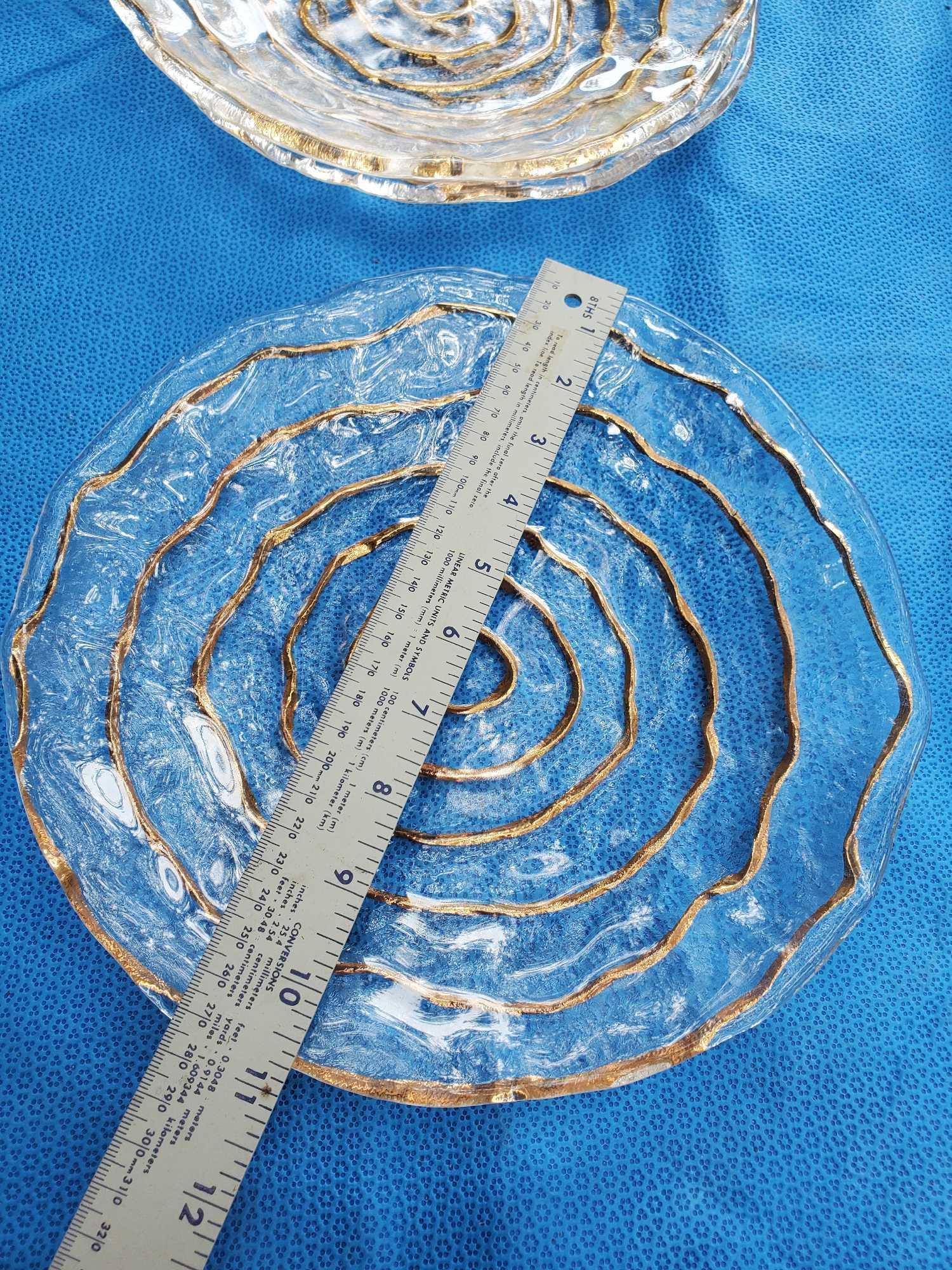 SET 1950's IVV Glacier Platter and Bowl 10K Gold Trim AND Spiral Platter and Bowl