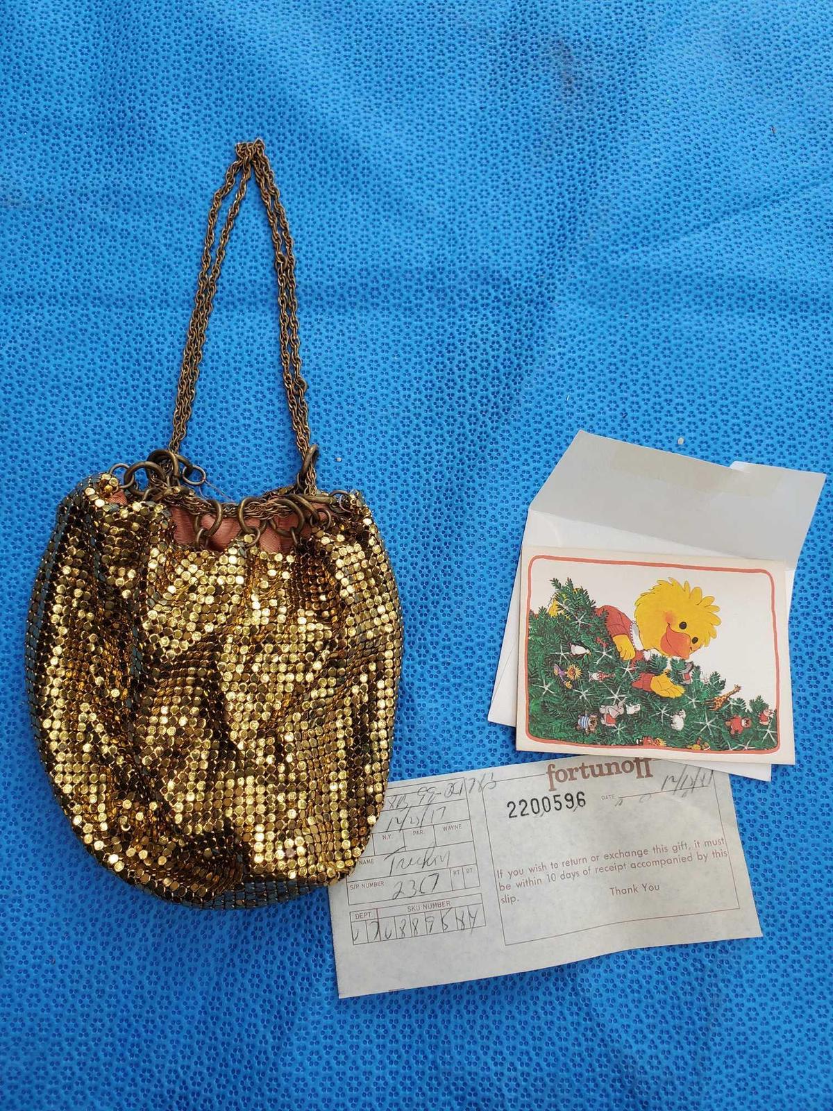 VINTAGE Mesh WHITING AND DAVIS goldtone bag