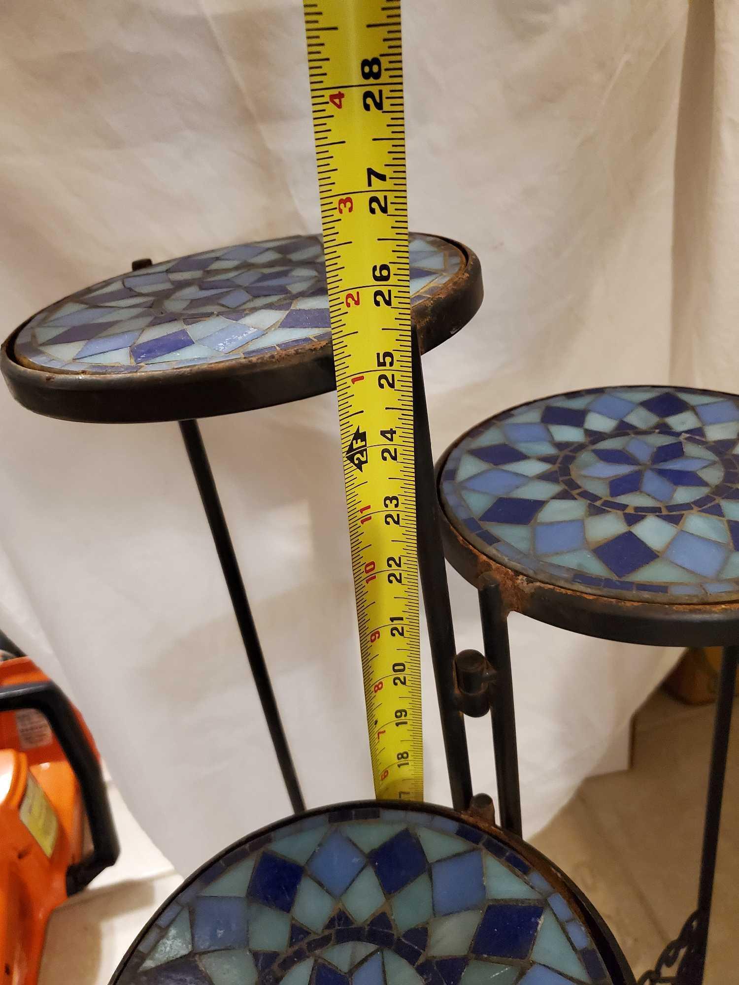 Mosaic STAINED GLASS topped 3 tier plant stand, folding