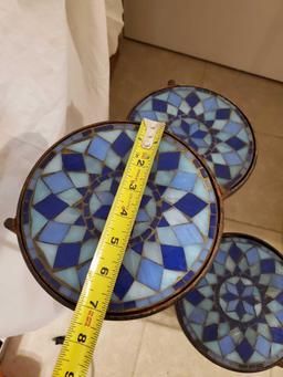 Mosaic STAINED GLASS topped 3 tier plant stand, folding